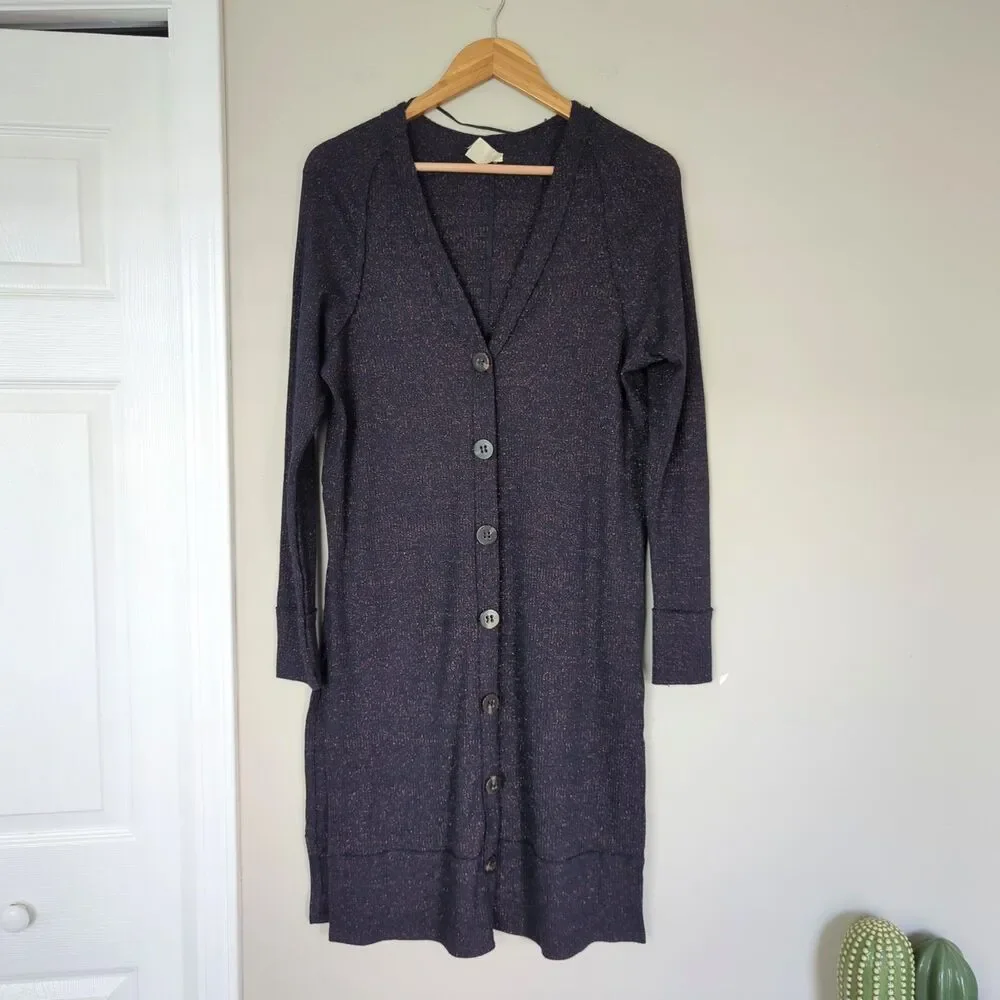We The Free Navy Copper Metallic Sparkle Duster Cardigan Sweater Medium